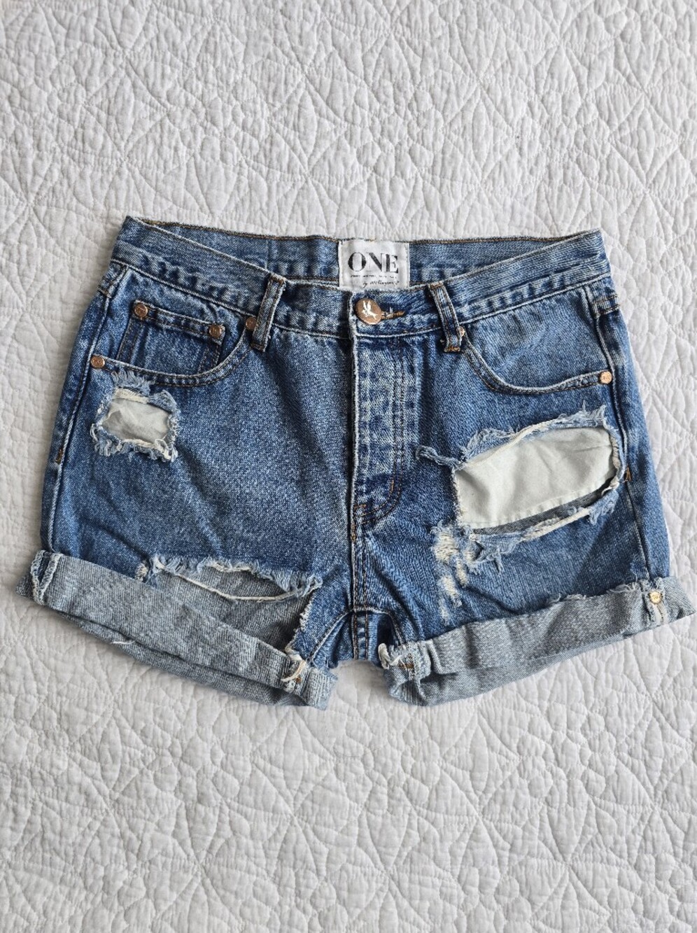 One By One Teaspoon Chargers Distressed Mid Rise Shorts